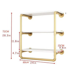 Load image into Gallery viewer, Gold 3-Tier Industrial Pipe Shelf with Hanging Rail
