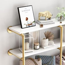 Load image into Gallery viewer, Gold 3-Tier Industrial Pipe Shelf with Hanging Rail
