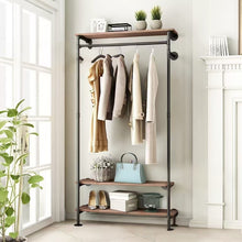 Load image into Gallery viewer, Industrial Pipe Clothing Racks with Storage Shelves
