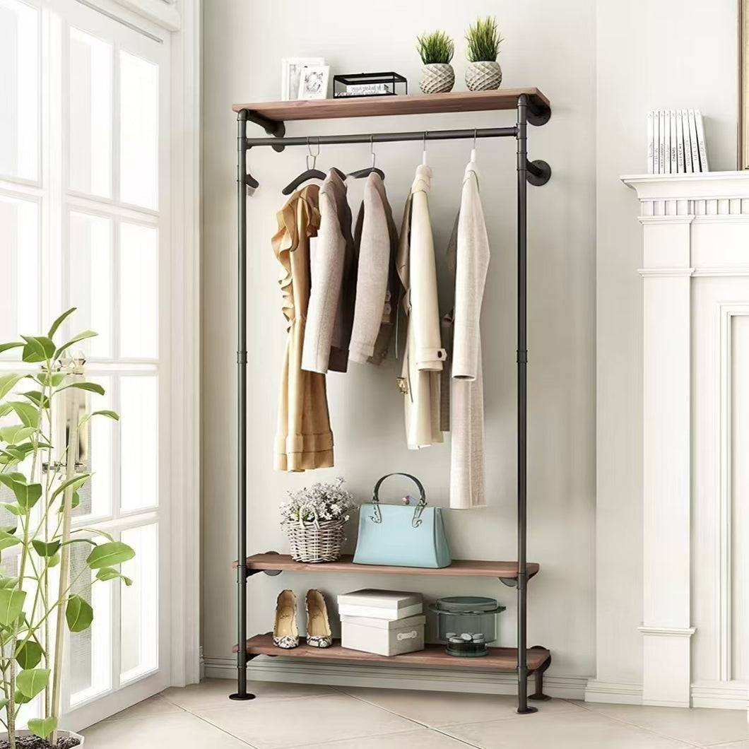 Industrial Pipe Clothing Racks with Storage Shelves
