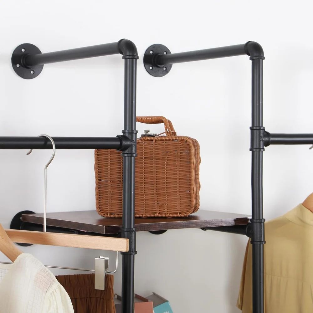 Wall Mounted Rack 2 Hang Rods & 4 Shelves – Pipe Decor